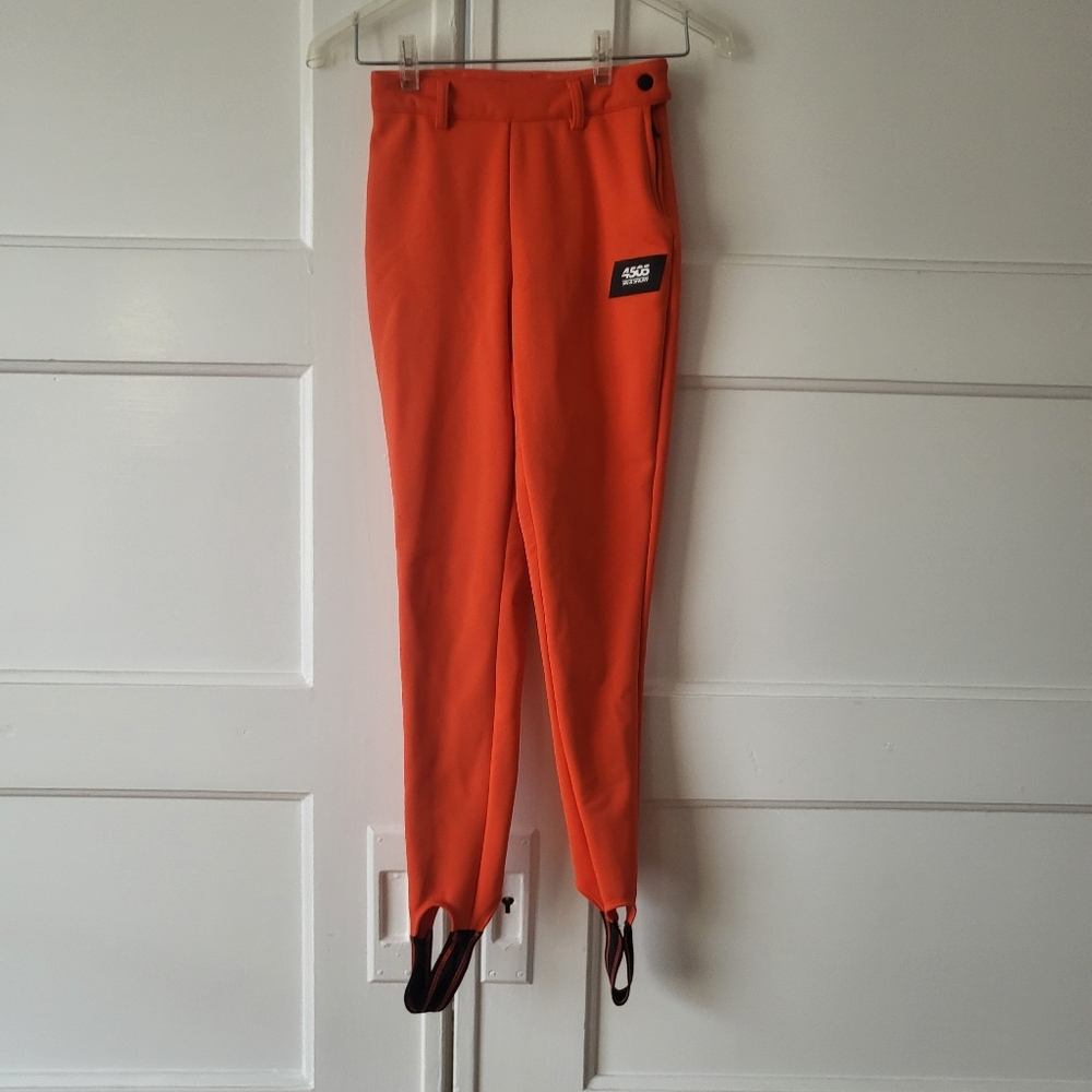 Women’s ASOS 4505 Ski Snow Skinny Pants Bright Orange Stirrup Side Zip US 0 UK 4